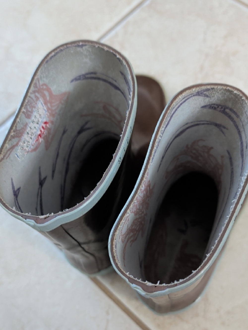 Xtratuf Kids Brown Rain Boots with Light Blue Trim Kids Size 4 - Picture 4 of 10
